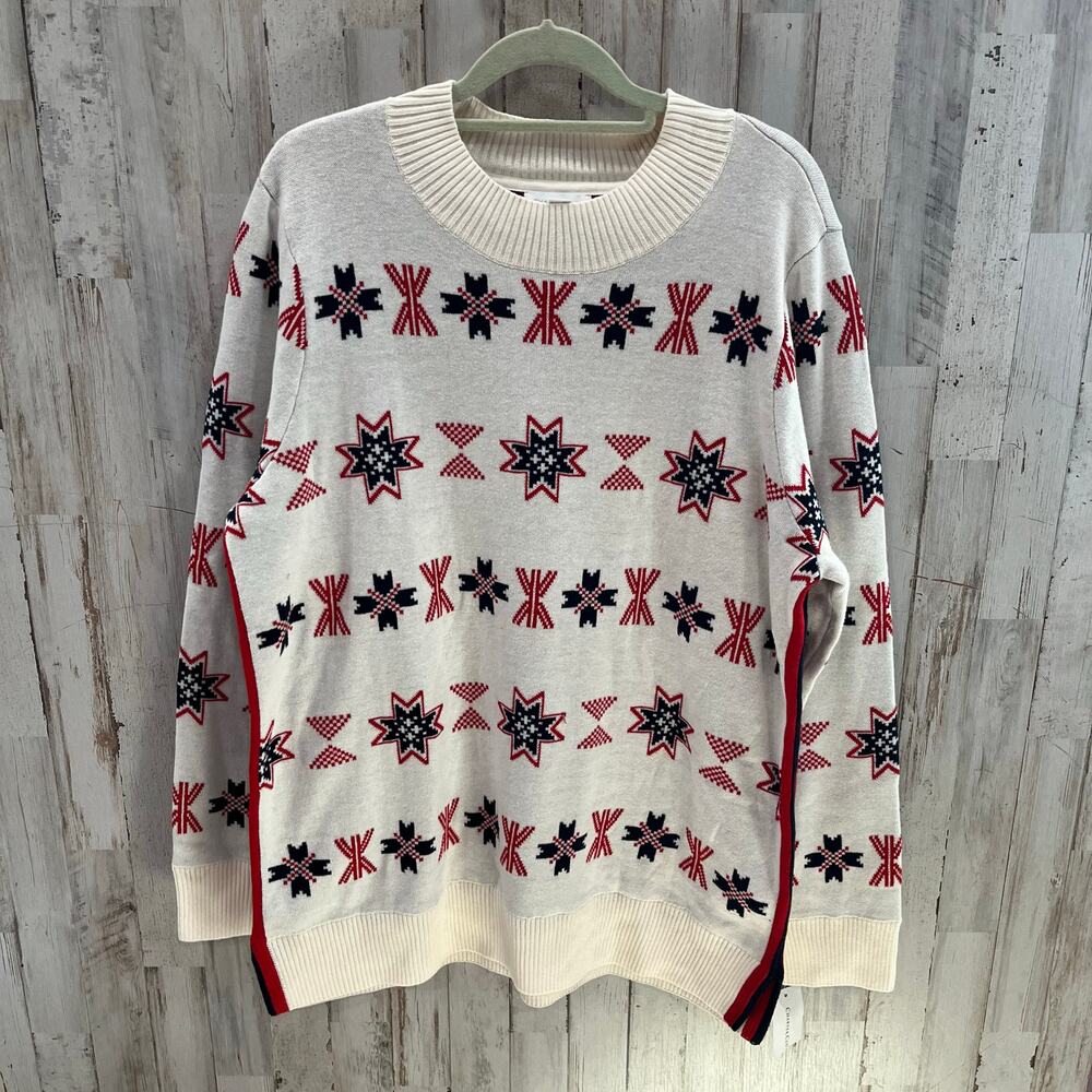 New Charter Club Women's Mock-Neck Snowflake Pullover Sweater Ivory Red Size XL